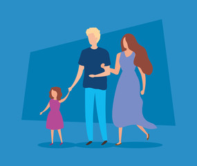 parents with daughter avatar character vector illustration design