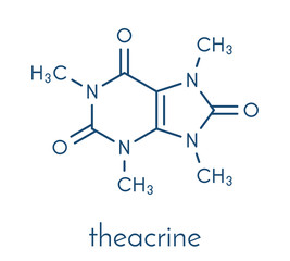 Theacrine molecule. Caffeine analog present in kucha tea. Skeletal formula.
