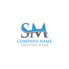 Swoosh Letter SM Logo Design Vector Template. Water Wave SM Logo Vector.