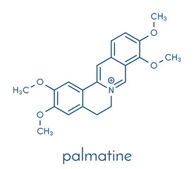 Palmatine herbal alkaloid molecule. Skeletal formula.