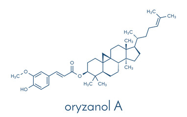 Obraz premium Cycloartenyl ferulate or oryzanol A molecule. Major component of gamma-oryzanol (rice bran oil). Skeletal formula.