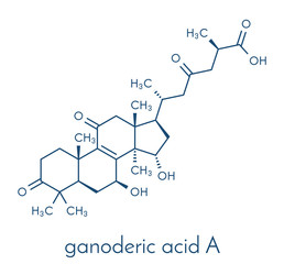 Ganoderic acid A molecule. Present in Ganoderma mushrooms. Skeletal formula.