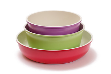 Ceramic cooking kitchen pans isolated on white