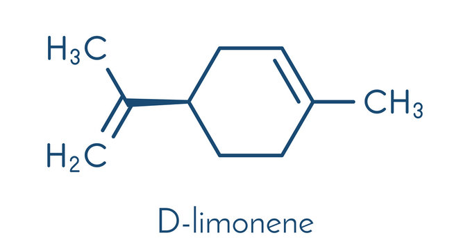 Limonene (D-limonene) citrus scent molecule. Skeletal formula.