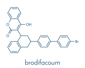 Brodifacoum rodenticide molecule. Skeletal formula.