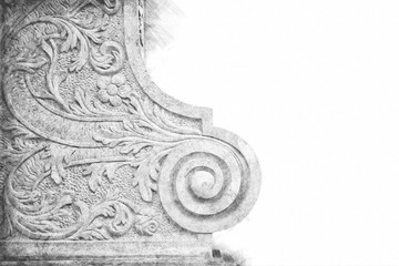 black and white pencil sketch style and abstract illustration of architectural element over stone