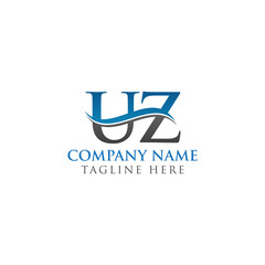 Swoosh Letter UZ Logo Design Vector Template. Water Wave UZ Logo Vector.