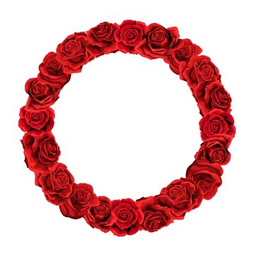 Red rose frame in the shape of circle, hand draw vector illustration