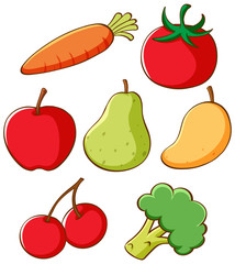 Set of fruits and vegetables on isolated background