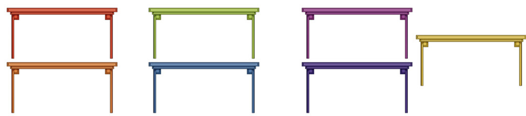 Isolated set of table in different colors