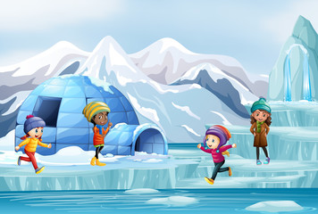Scene with kids and igloo