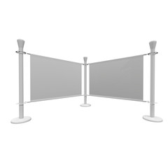 Obraz premium Blank Banner Stand. Trade show booth white and blank. 3d render isolated on white background. High Resolution Template for your design.