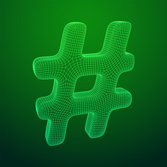 Hashtag icon. Concept of social media, micro blogging PR and popularity. Wireframe low poly mesh vector illustration