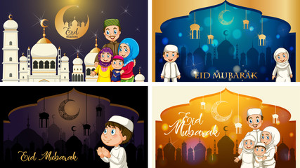 Four background designs for Muslim festival Eid Mubarak