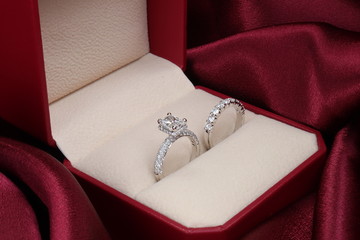 Diamond ring for couple and engagement in luxury jewellery box