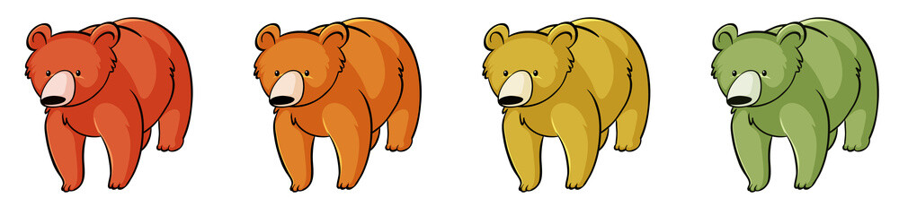 Four bears on white background