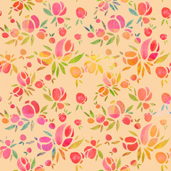 Seamless pattern of simple roses. Watercolor illustration, handmade.