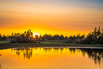 Fototapeta na wymiar Sunset scene along the ocean coast of Nova Scotia, Canada.