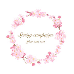 春の花：さくらの丸型フレーム　水彩イラストのベクター © Keiko Takamatsu