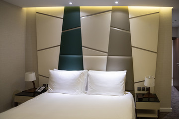 Interior of modern comfortable hotel room.