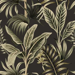 Tapeten Tropische Vintage-Palmen, Bananenbaum floral nahtlose Muster dunkler Hintergrund. Exotische botanische Dschungeltapete. © good_mood
