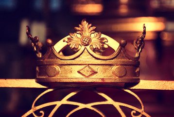 vintage ornament element of crown, antique gold floral designs
