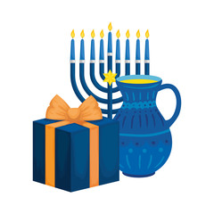 chandelier with gift box and teapot vector illustration design