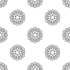 Fantasy seamless pattern with ornamental mandala. Abstract round doodle flower background. Floral geometric circle. Vector illustration.  
