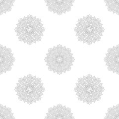 Fantasy seamless pattern with ornamental mandala. Abstract round doodle flower background. Floral geometric circle. Vector illustration.  