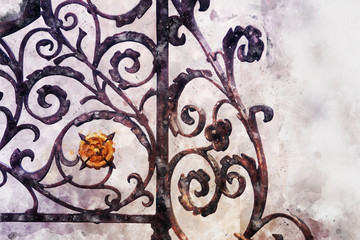 Fototapeta na wymiar watercolor style illustration of golden vintage ornament elements, antique floral designs