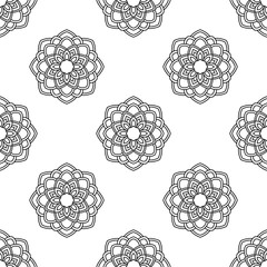Fantasy seamless pattern with ornamental mandala. Abstract round doodle flower background. Floral geometric circle. Vector illustration.  