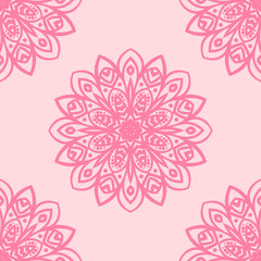 Fantasy seamless pattern with ornamental mandala. Abstract round doodle flower background. Floral geometric circle. Vector illustration.  