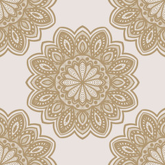 Fantasy seamless pattern with ornamental mandala. Abstract round doodle flower background. Floral geometric circle. Vector illustration.  