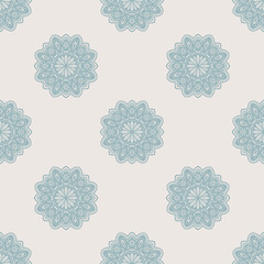 Fantasy seamless pattern with ornamental mandala. Abstract round doodle flower background. Floral geometric circle. Vector illustration.  