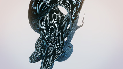 Abstraktes 3D Muster in Schwarz/Weiß | Fraktale Grafik Serie | 3D Illustration in 8K