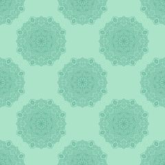 Fantasy seamless pattern with ornamental mandala. Abstract round doodle flower background. Floral geometric circle. Vector illustration.  