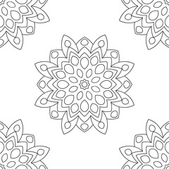 Fantasy seamless pattern with ornamental mandala. Abstract round doodle flower background. Floral geometric circle. Vector illustration.  