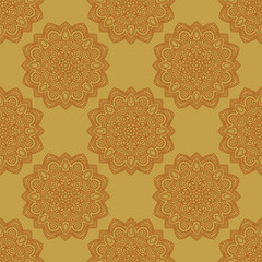 Fantasy seamless pattern with ornamental mandala. Abstract round doodle flower background. Floral geometric circle. Vector illustration.  