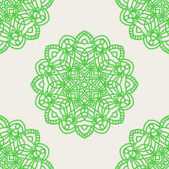 Fantasy seamless pattern with ornamental mandala. Abstract round doodle flower background. Floral geometric circle. Vector illustration.  