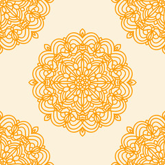 Fantasy seamless pattern with ornamental mandala. Abstract round doodle flower background. Floral geometric circle. Vector illustration.  