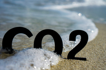 co 2 written in a wave