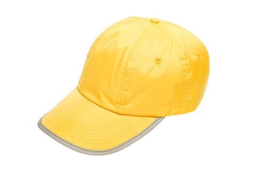 safety baseball cap yellow for kids with safety reflector stripe isolated on white background