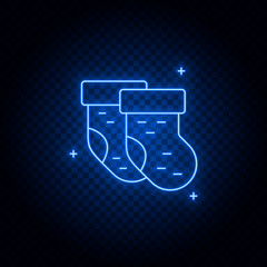 socks, baby neon icon. Blue neon vector icon. Transparent background.