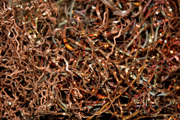 Close-up copper shavings after a lathe