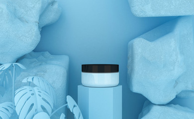 Display background for Cosmetic product presentation. with grunge concrete stone, 3d rendering illustration.