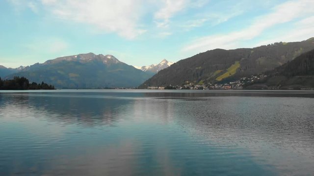 Beautiful aerial summer scene with mountain lake in the Alps, Zell am See, Salzburger Land, Austria, view from Wiesenlehen. travel tourism concept design
