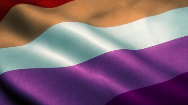 Lesbian love Pride Flag Rainbow flag video waving in wind. Lesbian Flag background. 4K