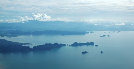 Tropical islands off the coast of Phuket, Thailand. Aerial view.