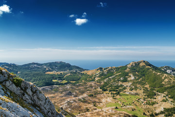 Fototapeta na wymiar Sunny mountain landscape of Lovcen national park, Dinaric Alps, Montenegro.