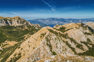 Sunny mountain landscape of Lovcen national park, Dinaric Alps, Montenegro.